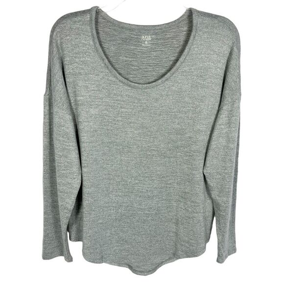 NEW a.n.a. Heather Gray Round Neck Long Sleeve Knit Top T-Shirt Women’s Medium - Picture 1 of 7